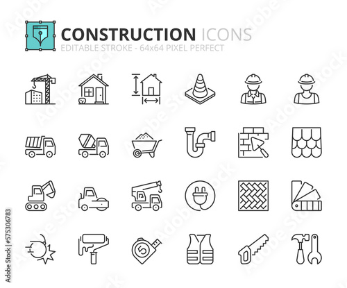 Stampa su tela Simple set of outline icons about construction
