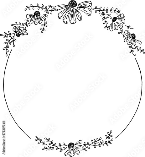 Vector floral border black and white floral wreath for wedding invitation