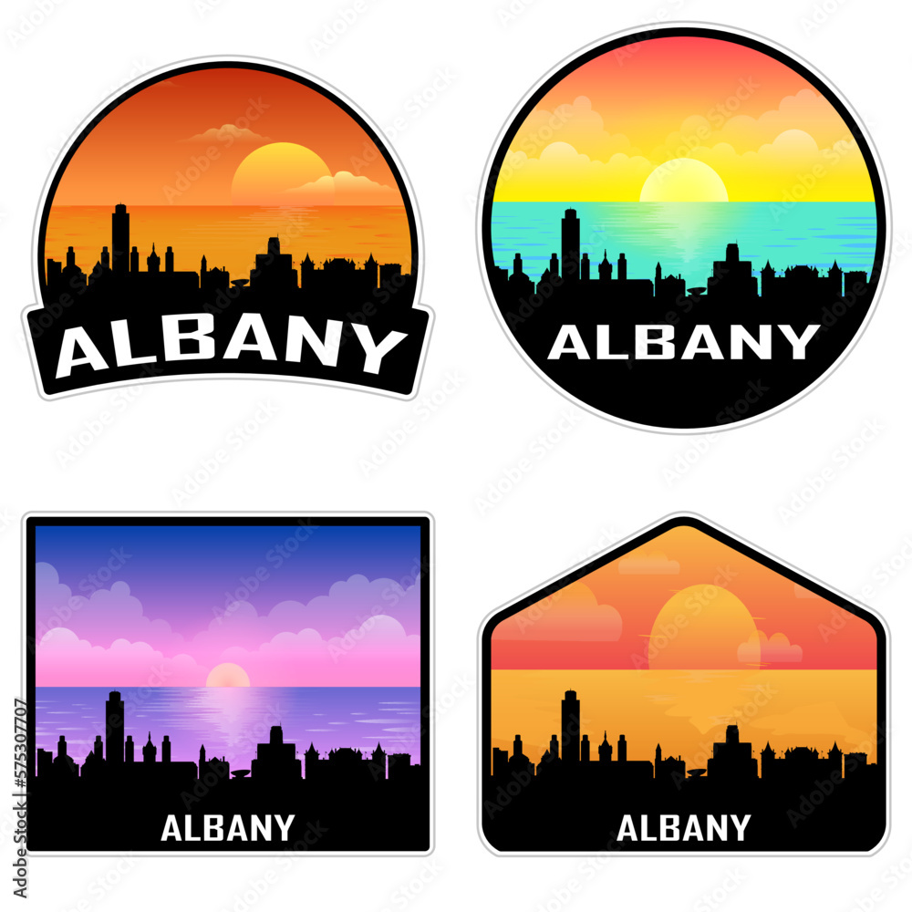 Albany New York USA Skyline Silhouette Retro Vintage Sunset Albany Lover Travel Souvenir Sticker Vector Illustration SVG EPS AI