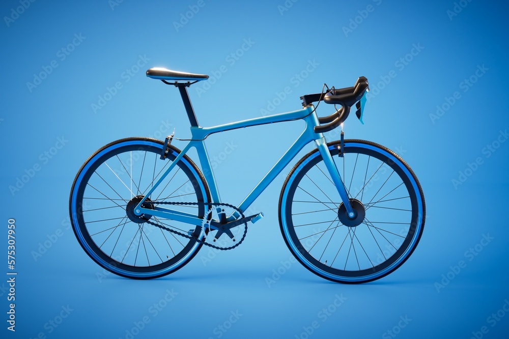 Fototapeta premium bike with blue frame on a blue background. 3D render