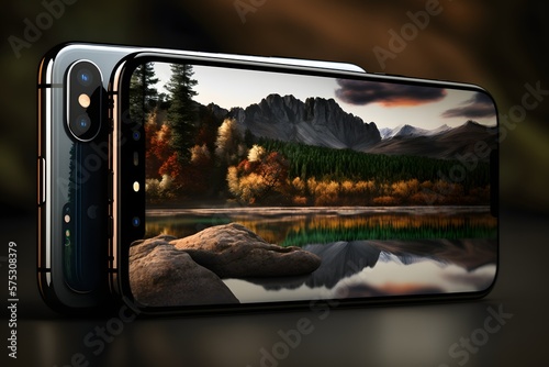 Smartphone Technology, ios & android SO, Mobile Phone Blank, Mobile Phone Concept, Mobile Phone Touch Screen, generative ai., phone on the beach