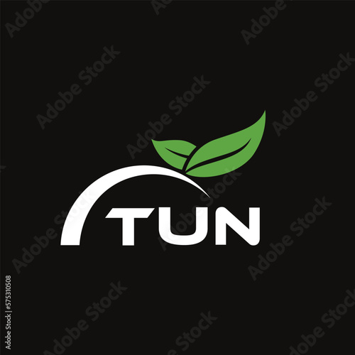 TUN letter nature logo design on black background. TUN creative initials letter leaf logo concept. TUN letter design.