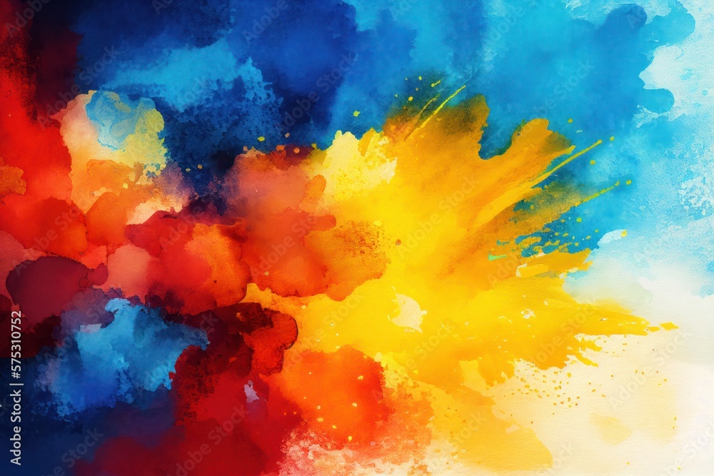 Red Blue Yellow Watercolor Background, Abstract Artistic Backdrop, Generative AI
