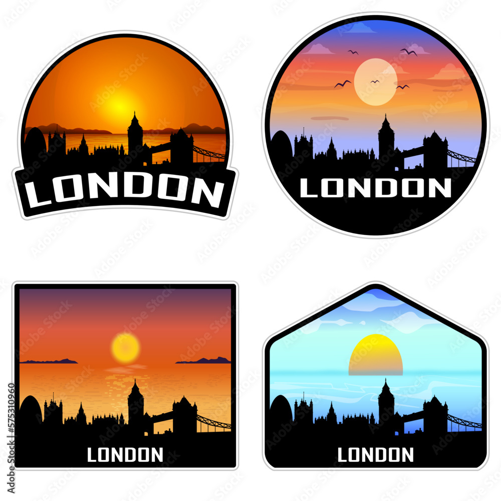 London England Skyline Silhouette Retro Vintage Sunset London Lover Travel Souvenir Sticker Vector Illustration SVG EPS AI