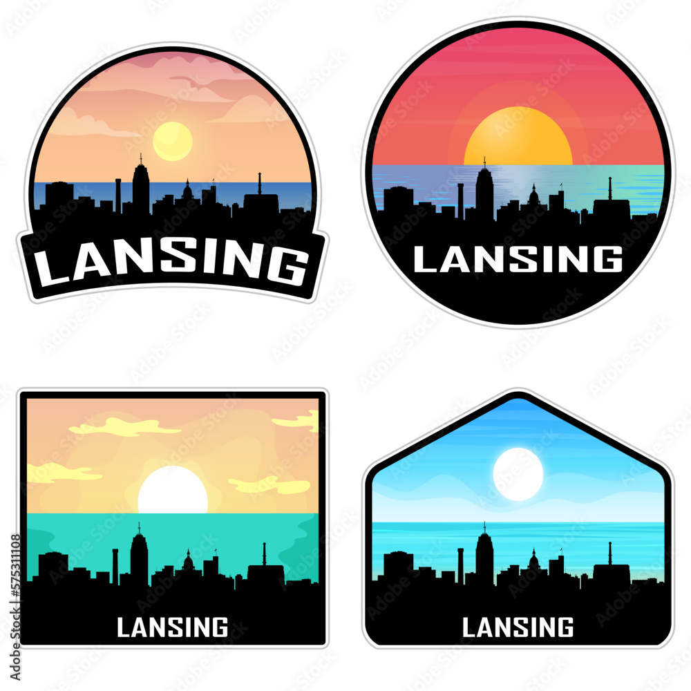 Lansing Michigan USA Skyline Silhouette Retro Vintage Sunset Lansing Lover Travel Souvenir Sticker Vector Illustration SVG EPS AI