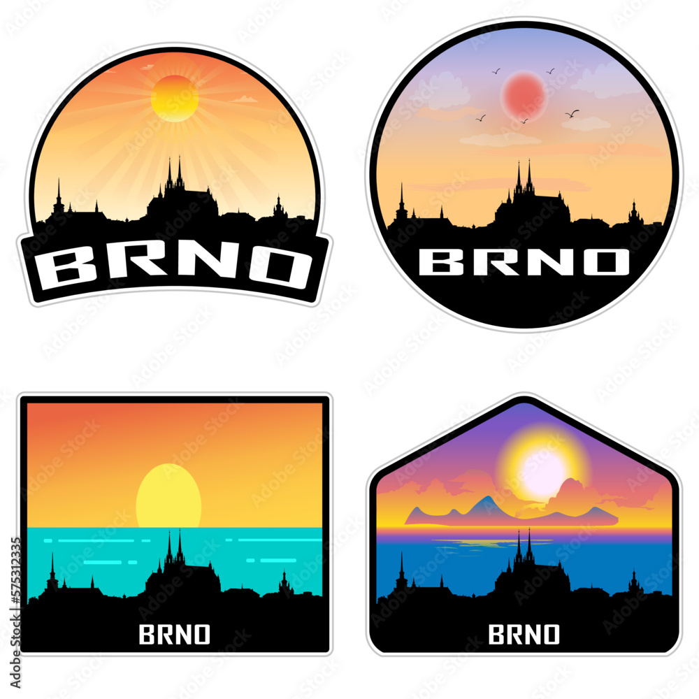 Brno Czechia Skyline Silhouette Retro Vintage Sunset Brno Lover Travel Souvenir Sticker Vector Illustration SVG EPS AI