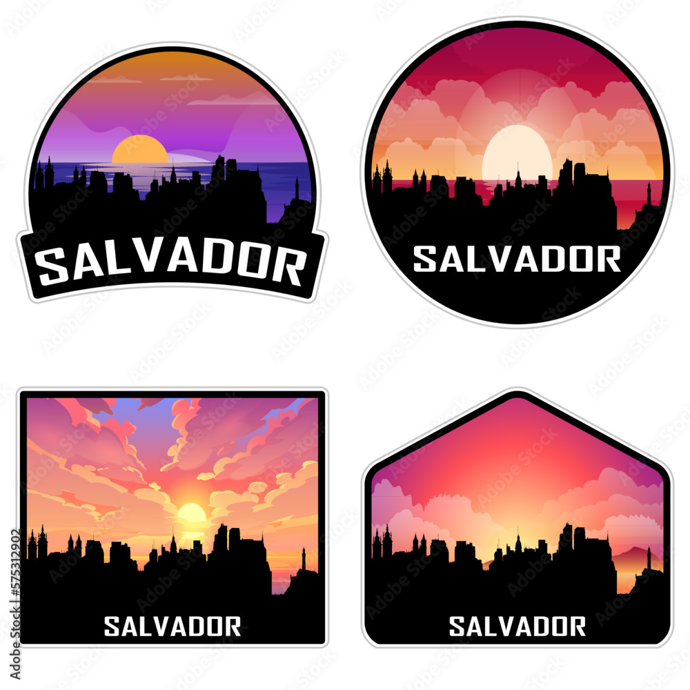 Salvador Brazil Skyline Silhouette Retro Vintage Sunset Salvador Lover Travel Souvenir Sticker Vector Illustration SVG EPS AI