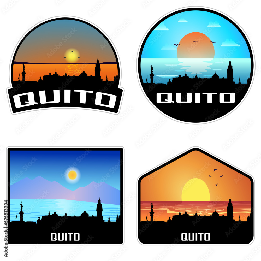 Quito Equador Skyline Silhouette Retro Vintage Sunset Quito Lover Travel Souvenir Sticker Vector Illustration SVG EPS AI