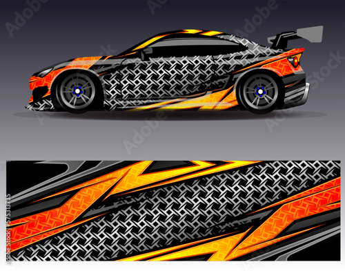 Car wrap design vector. Graphic abstract stripe racing background kit designs for wrap vehicle  race car  rally  adventure and livery