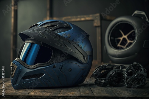 Motorbike helmet isolated background, generative AI