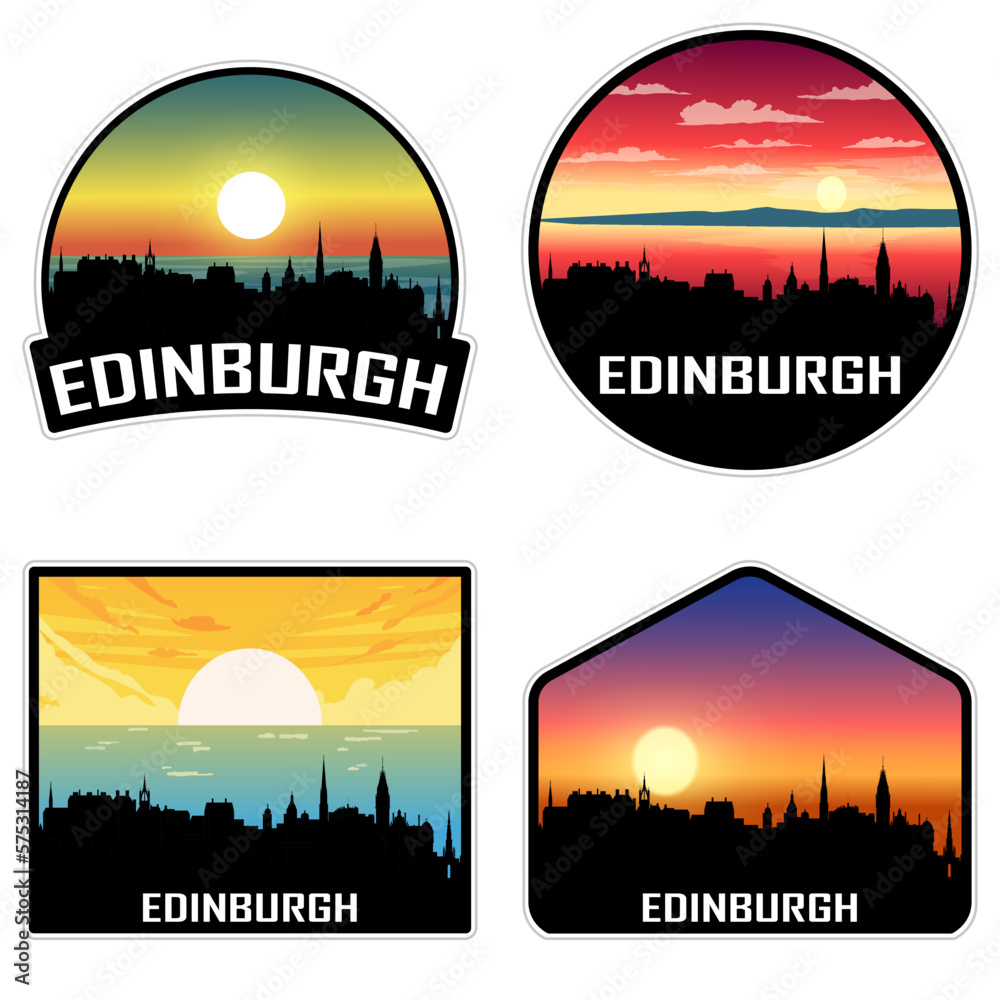 Edinburgh Scotland Skyline Silhouette Retro Vintage Sunset Edinburgh Lover Travel Souvenir Sticker Vector Illustration SVG EPS AI