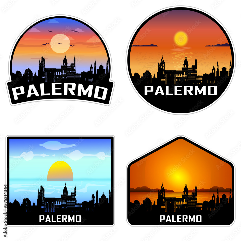 Palermo Italy Skyline Silhouette Retro Vintage Sunset Palermo Lover Travel Souvenir Sticker Vector Illustration SVG EPS AI