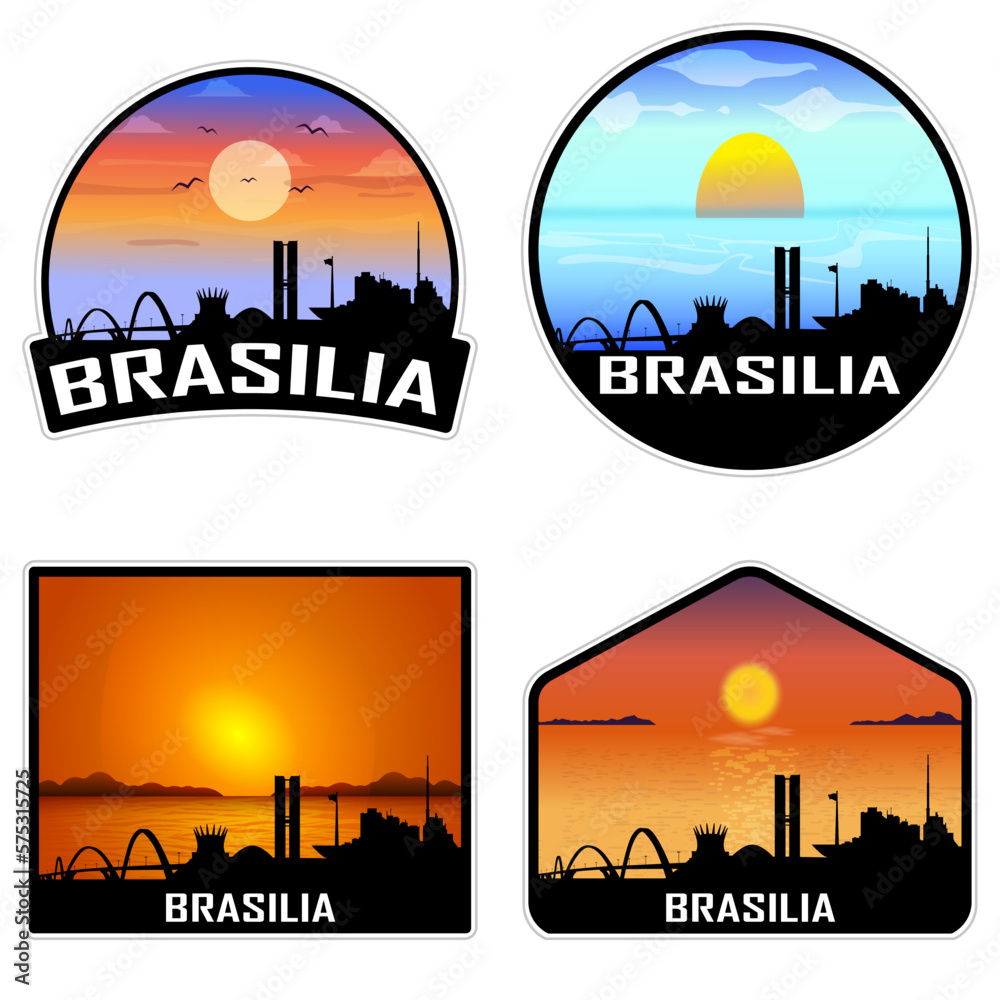 Brasilia Brazil Skyline Silhouette Retro Vintage Sunset Brasilia Lover Travel Souvenir Sticker Vector Illustration SVG EPS AI