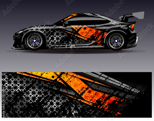 Car wrap design vector. Graphic abstract stripe racing background kit designs for wrap vehicle  race car  rally  adventure and livery