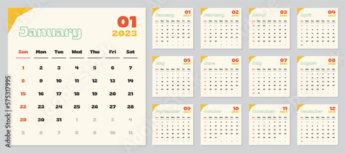 2023 calendar  month year date  start on sunday  vector