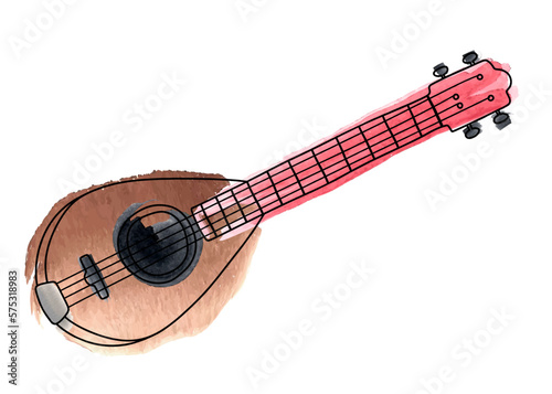 Classic mandolin clipart cartoon style with watercolor
