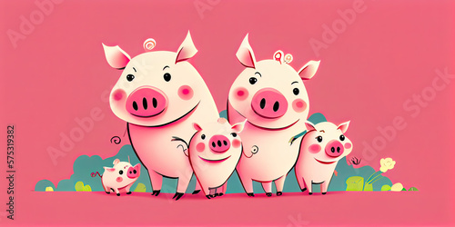 Cute pig family with little...