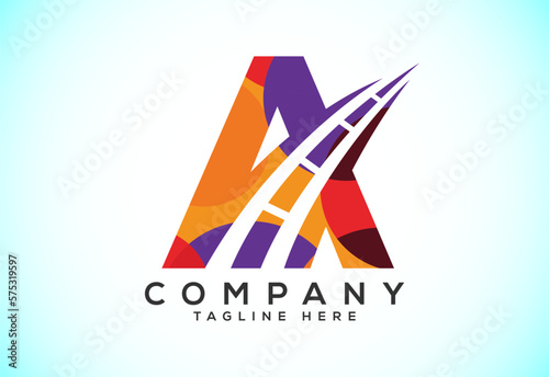 Letter A with road logo sing. Polygonal style logo for highway maintenance and construction.