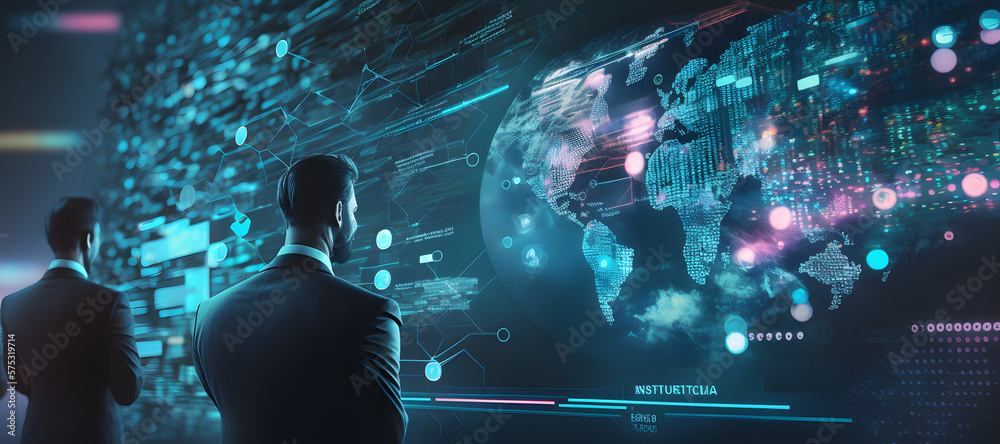 Fototapeta premium Metaverse digital cyber world technology concept successful businessman