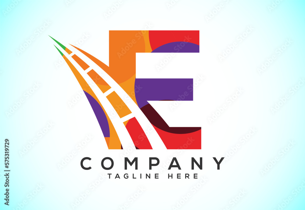 Letter E with road logo sing. Polygonal style logo for highway maintenance and construction.