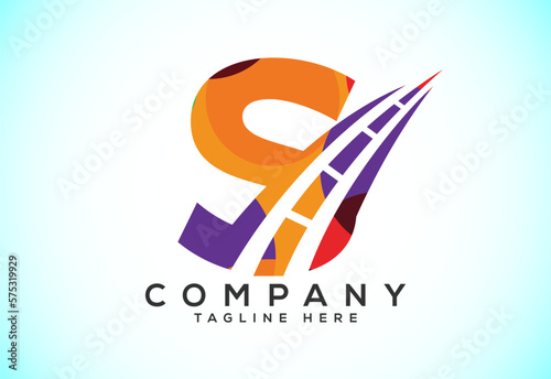 Letter S with road logo sing. Polygonal style logo for highway maintenance and construction.