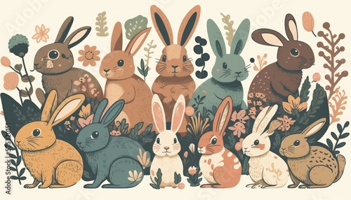 Wallpaper Mural Colorful easter bunny banner - Postproducted generative AI digital illustration Torontodigital.ca