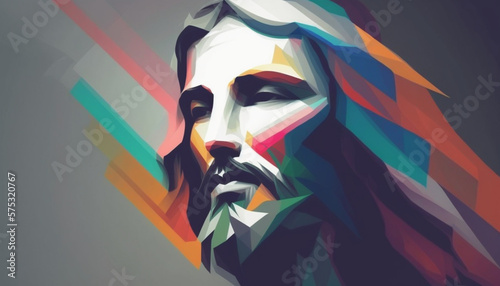 Abstract portrait illustration of Jesus Christ in pastel shades. Corpus Christi, Easter, Religious concept. photo