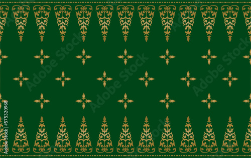 Malay Riau Batik Songket, Weaving Corak Motif Pucuk Rebung, Melayu patterns on green background, Traditional Classic handwoven with gold threads vector