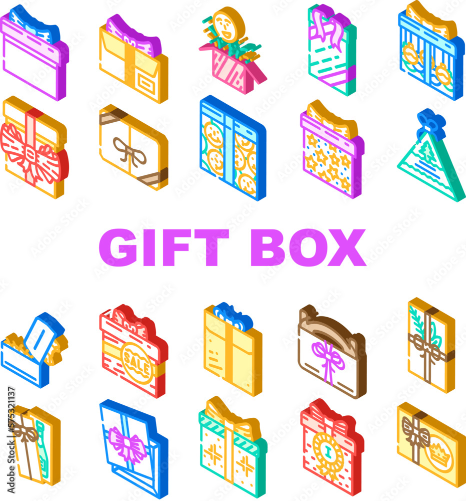 gift box birthday ribbon icons set vector