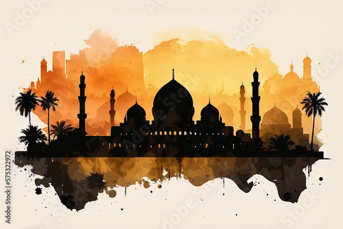 Painting of great mosque hassan 2 in sunset photo