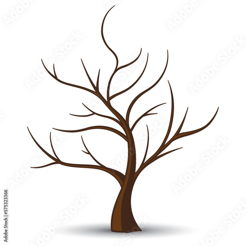 Vector tree. Oak isolated on white. Bare tree without leaves. Oak is a tree or shrub in the genus Quercus of the beech family, Fagaceae. Oakley. Part of series of different trees. Vector illustration