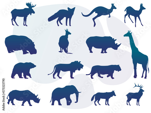 Fotografia Wild animals silhouette set, vector animals collection