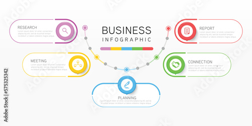 Business or marketing diagram infographic template. Timeline with 5 steps. Vector infographic element.