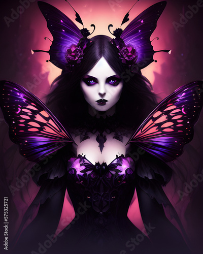 AI Digital Illustration Beautiful Gothic Moth Princess Portrait