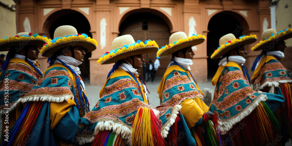 Colorful Peruvian Marinera Dance Performance in Traditional Clothing in Lima (created with Generative AI)