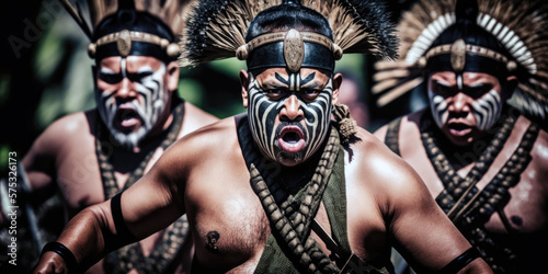 Powerful Maori Haka Dance Performance in Rotorua, New Zealand (created with Generative AI) photo