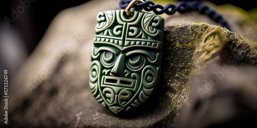 Traditional Maori Hei Tiki Pendant at Cultural Ceremony in New Zealand (created with Generative AI) photo