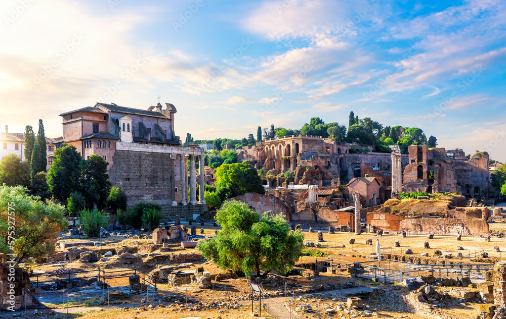 Roman Forum remains, Temples and columns, Italy