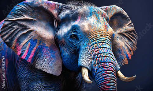 Wallpaper Mural A colorful painted portrait of an elephant's face, with vivid hues, showcasing the majestic beauty and charm of this magnificent animal Torontodigital.ca