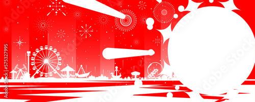 Vector illustration of the carnival funfair design with amusement park attractions background.