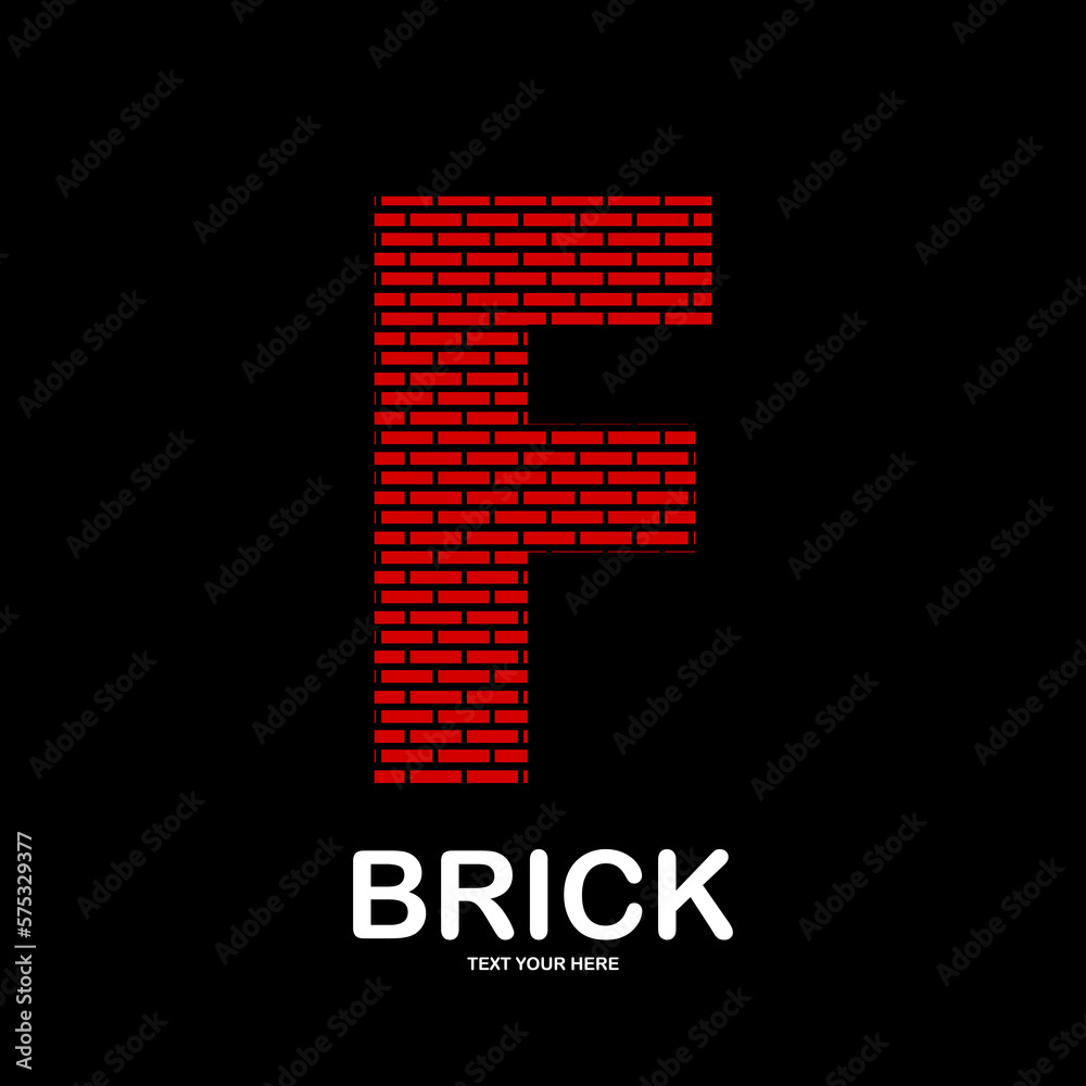 Abstract letter f with brick vector logo template. Suitable for business, web, corporate, building and art logotype. Also, use for growth and brick symbol