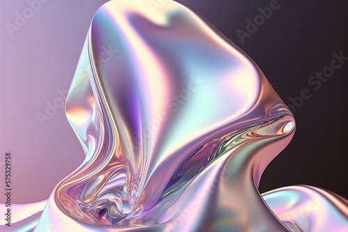 Liquid Holographic iridescent flud flow surface swirls, wrinkled foil background. photo