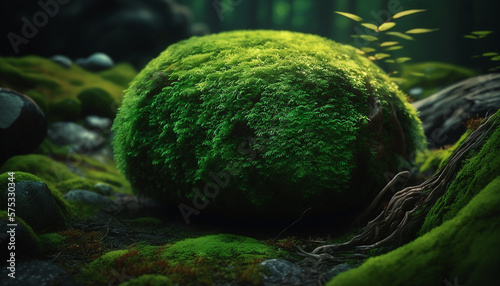 green moss in the forest on a stone. Generative AI