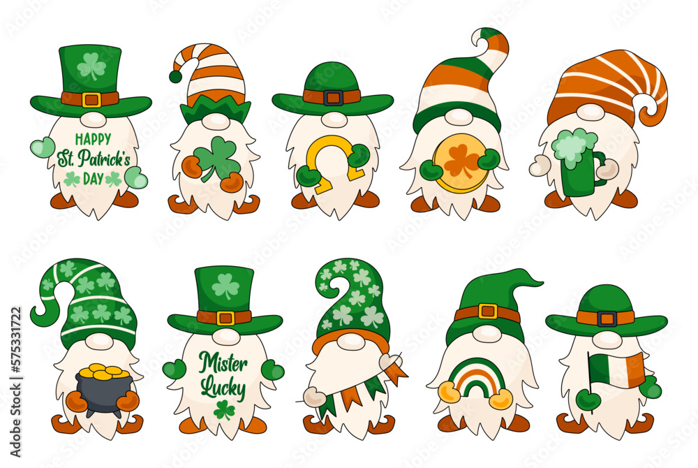 St. Patrick's Day gnome vector illustration set. Cartoon Irish gnome characters clipart St. Patrick's Day gnome vector illustration set. Cartoon Irish gnome characters clipart