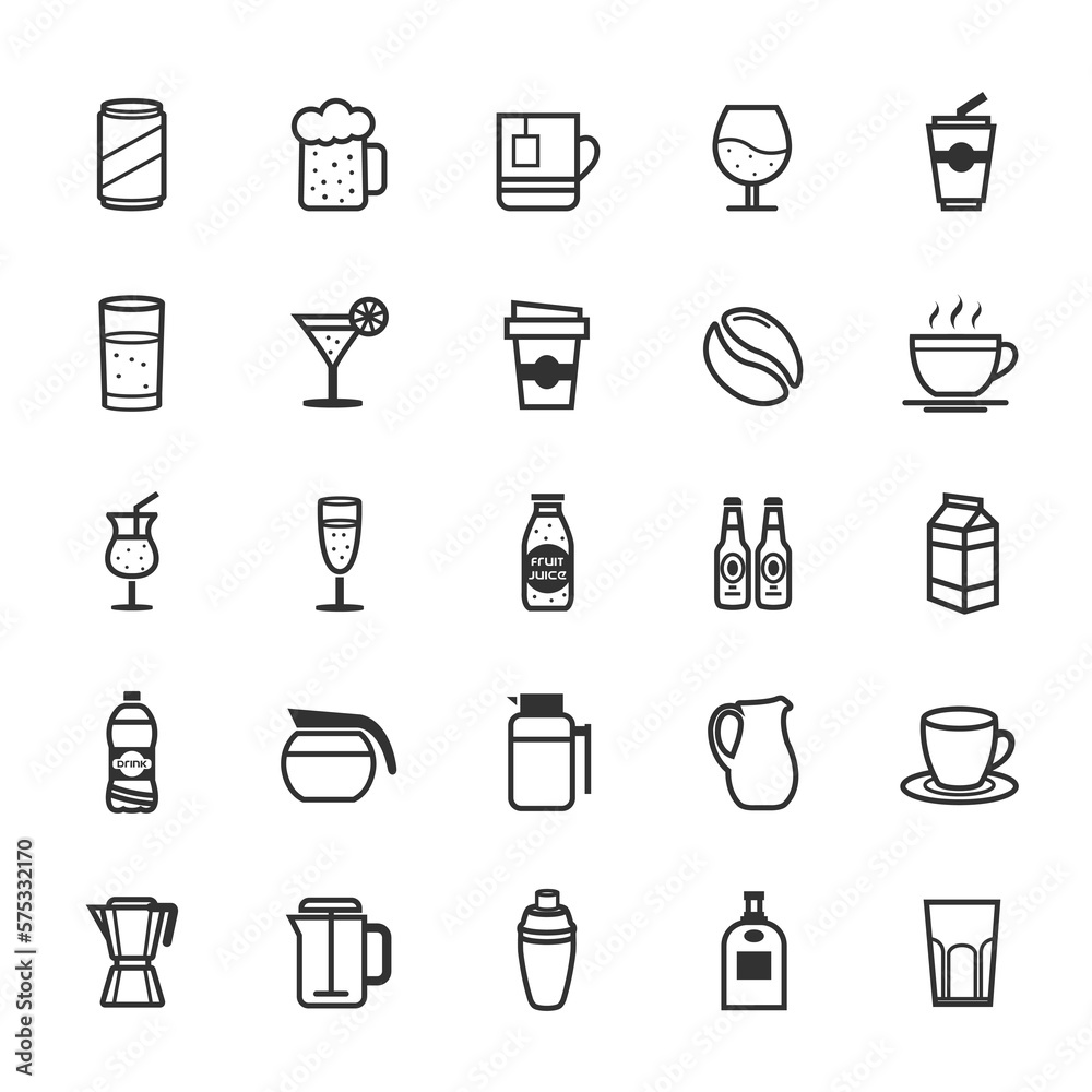 Set of Outline Stroke Beverage icon - obrazy, fototapety, plakaty 