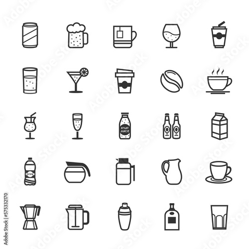 Fototapete Set of Outline Stroke Beverage icon