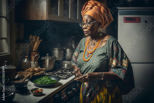 Generative AI. An African woman preparing a meal.