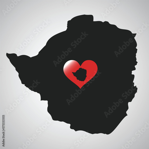 Black Map of Zimbabwe Isolated on Grey Background. Vector