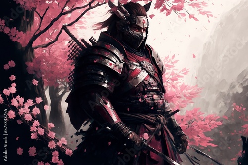 A Japanese samurai lord standing under tree 