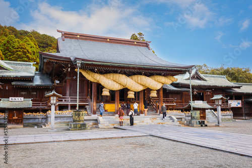Fukuoka  Japan - Nov 21 2022  Miyajidake Shrine is primarily dedicated to Empress Jingu  home to five-ton sacred straw rope and attracts over 2 million worshippers a year